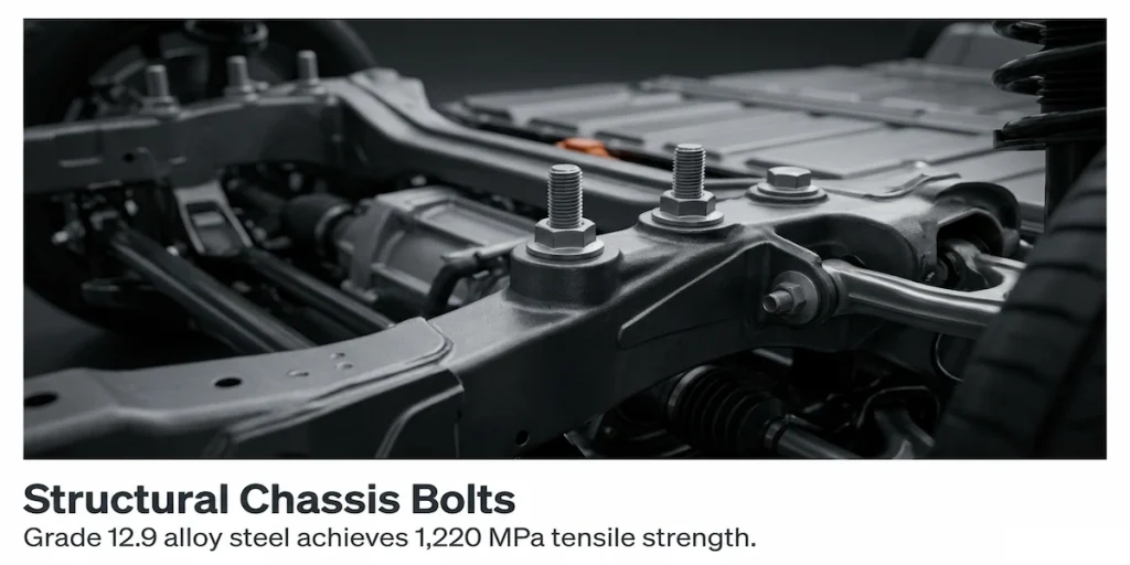 An image of the EV’s interior showing high-strength fasteners