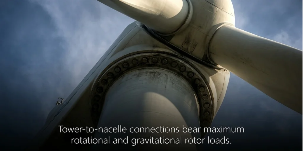 An image that shows how high strength stud bolts support tower-to-nacelle connections